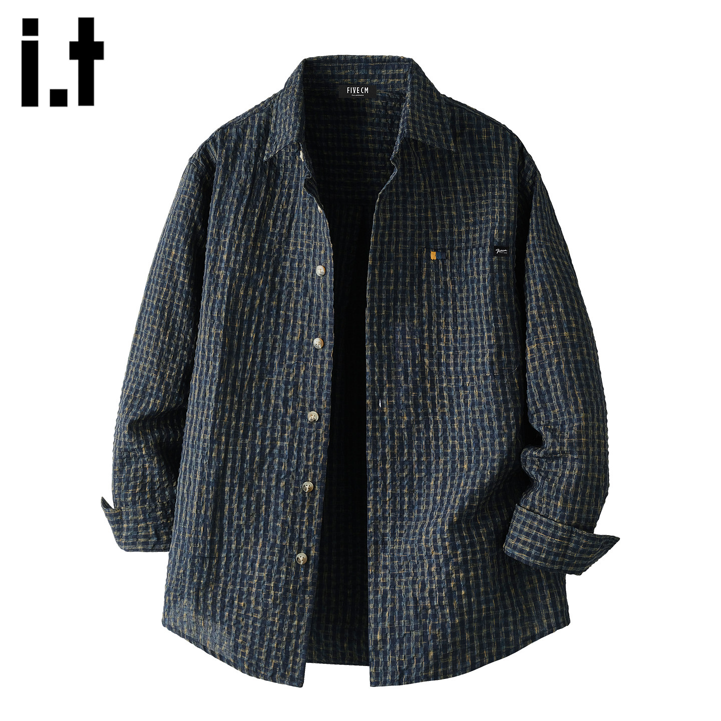 it :5cm/FIVECM春季国潮复古泡泡纱格纹长袖衬衫男宽松休闲衬衣潮,男装,衬衫,淘宝优惠券,粉丝福利购,淘宝优惠卷