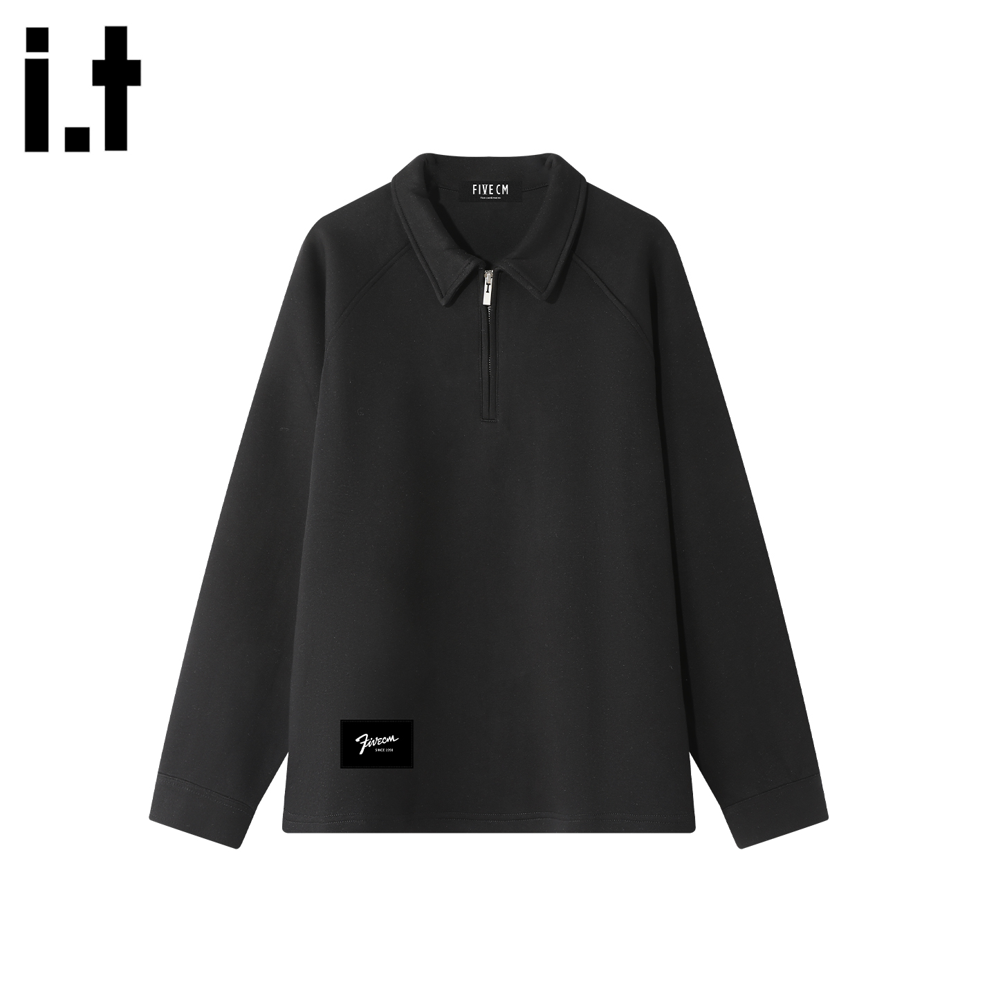 半拉链polo领长袖重磅卫衣男