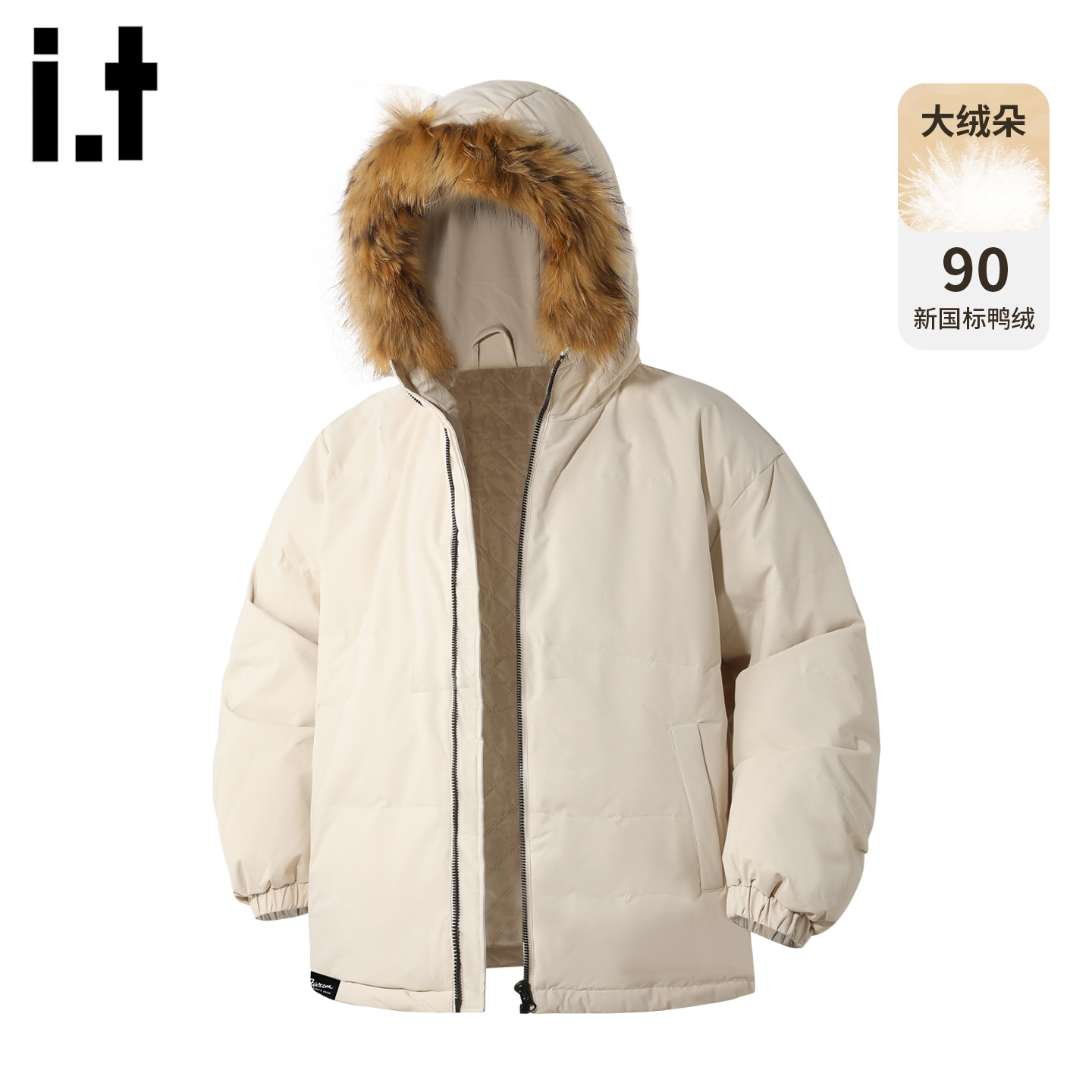 FIVEcm时尚大毛领短款羽绒服