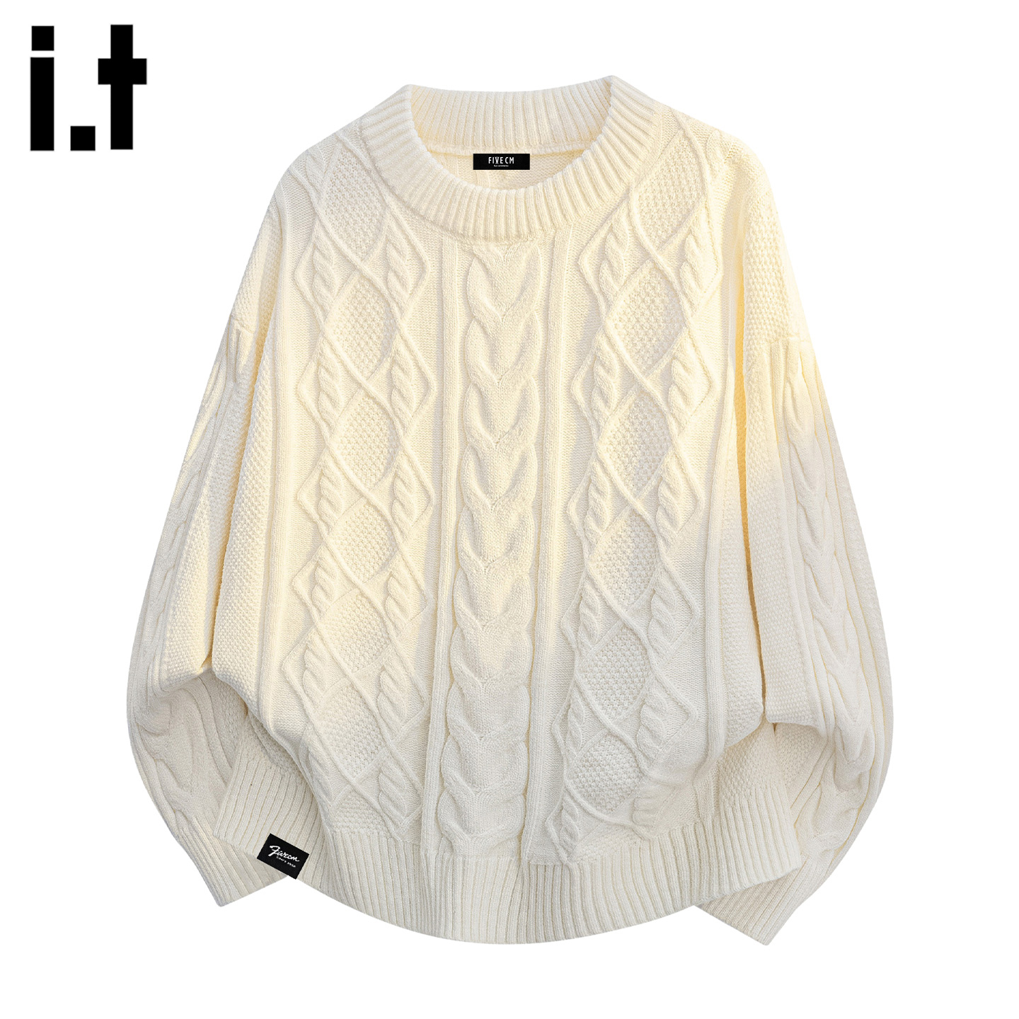 IT'S5cm美式白色圆领针织毛衣