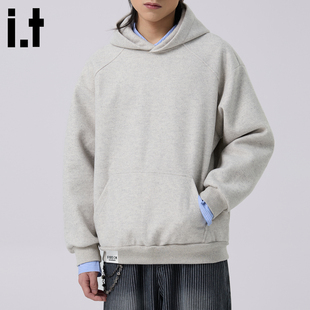 it :5cm/FIVECM灰色半开领拉链连帽长袖卫衣男款2025秋季宽松上衣