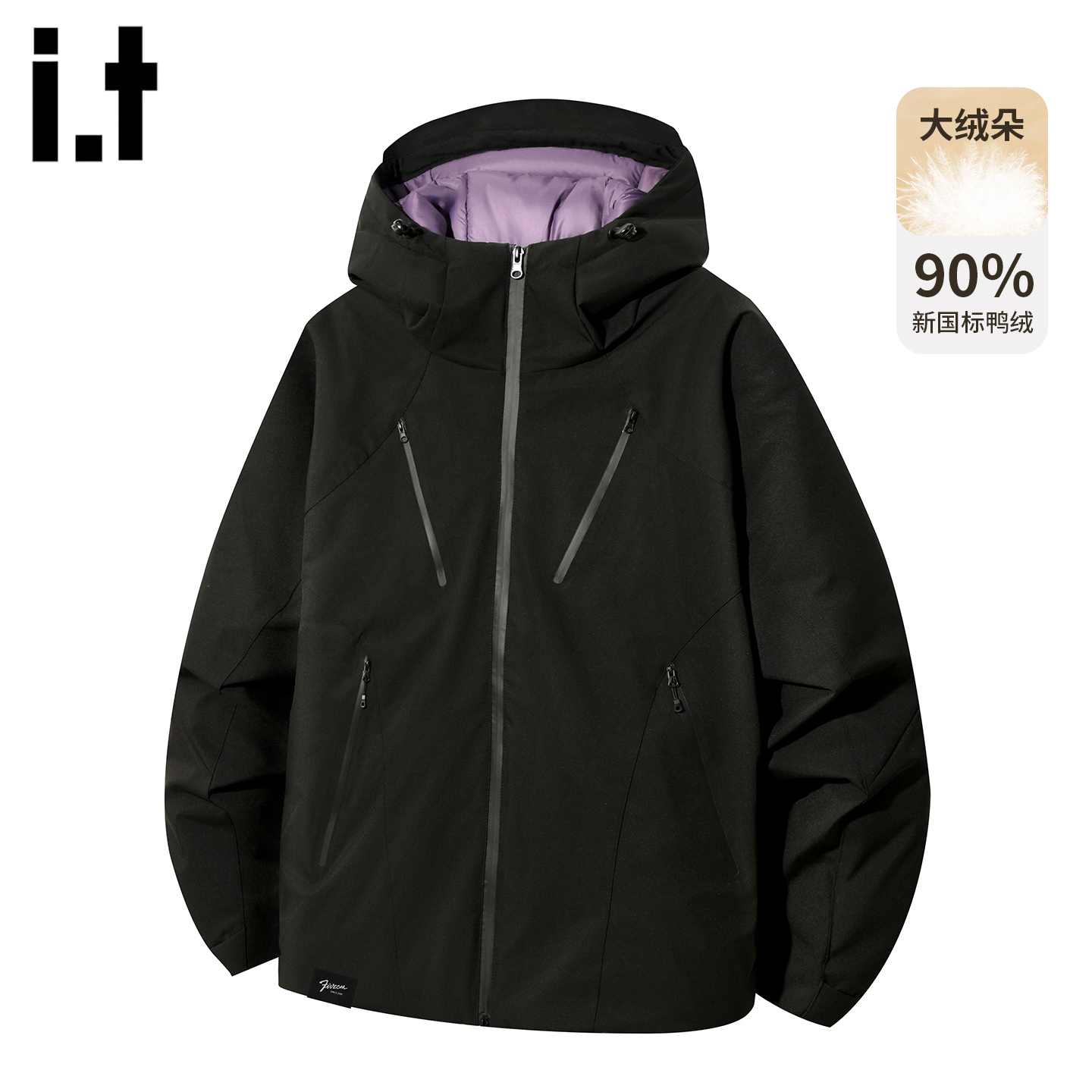 it5cm黑色连帽羽绒服