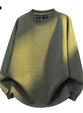 it :5cm/FIVECM绿色提花菱格圆领卫衣男士2025秋冬季宽松休闲上衣