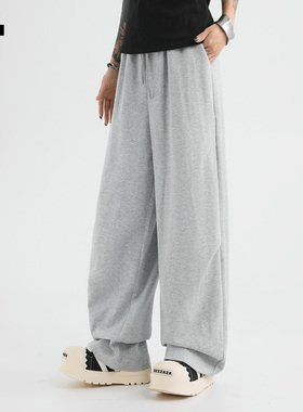 it :5cm/FIVECM灰色松紧腰休闲阔腿卫裤男女2025夏秋宽松直筒长裤