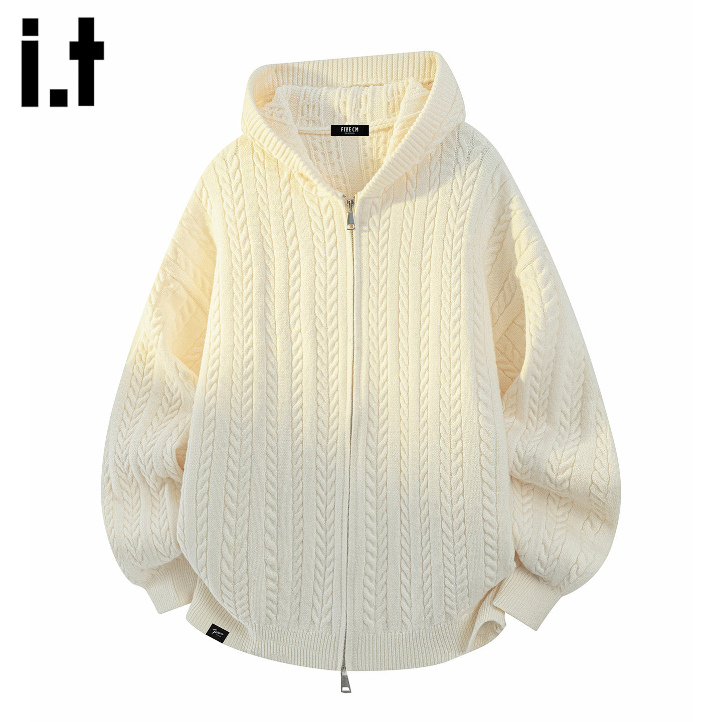 it :5cm/FIVECM简约休闲连帽针织衫男2025新款麦穗纹拉链开衫外套