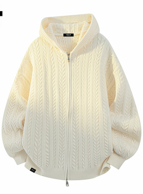 it :5cm/FIVECM简约休闲连帽针织衫男2025新款麦穗纹拉链开衫外套