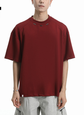 it :5cm/FIVECM男女同款美式红色t恤男女款2025新款金属圆领上衣