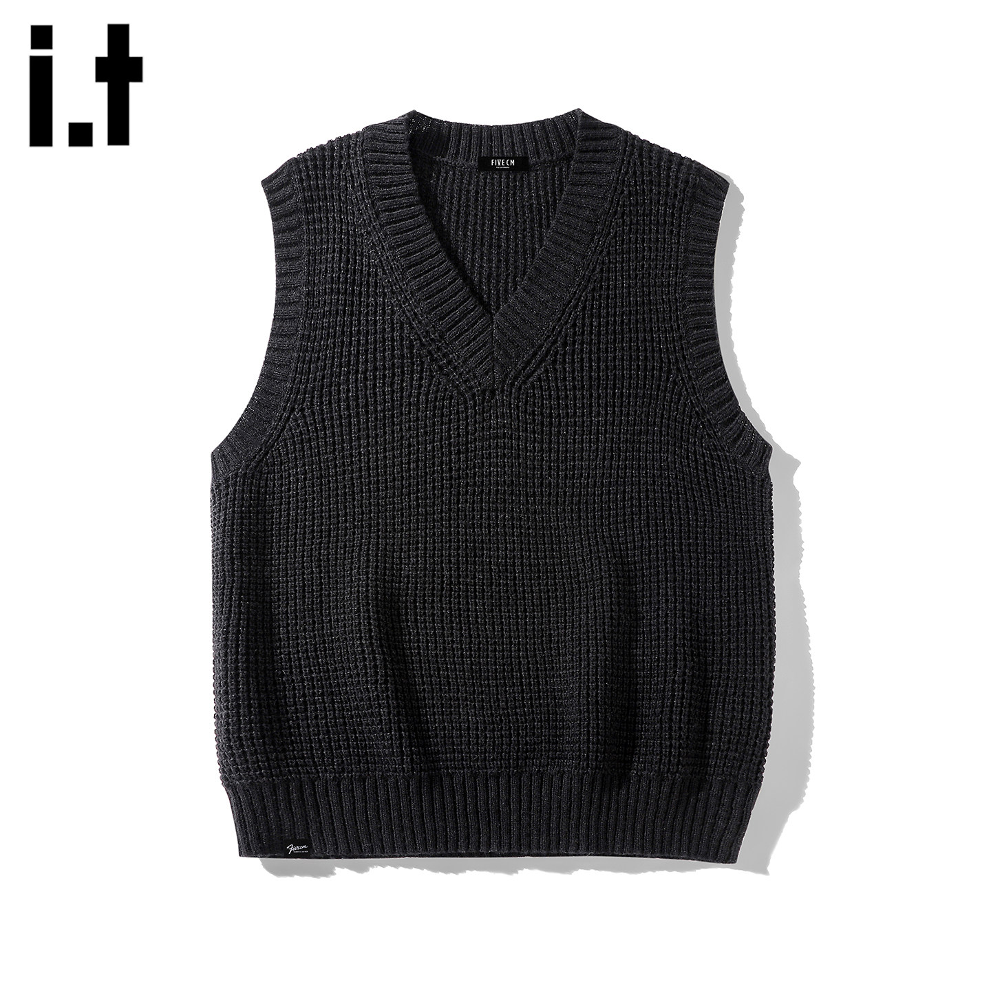it :5cm/FIVECM黑色v领针织衫马甲男款2025秋冬外穿坎肩背心毛衣
