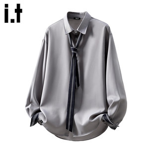 it :5cm/FIVECM冰丝垂感长袖衬衫男春季高级感痞帅学院风领带衬衣