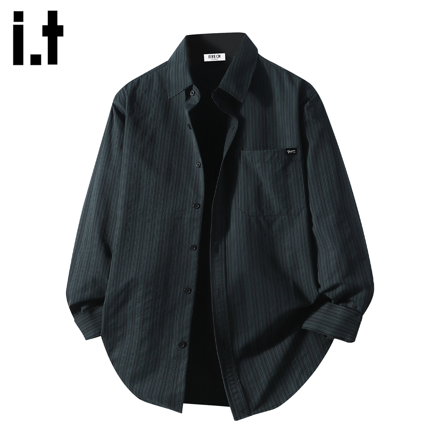 it :5cm/FIVECM潮流条纹翻领长袖衬衫男款2025春秋季宽松外套衬衣