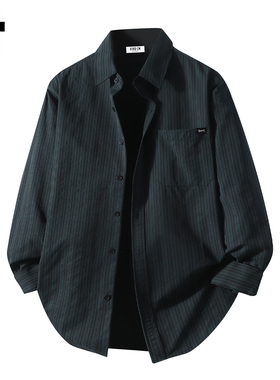 it :5cm/FIVECM潮流条纹翻领长袖衬衫男款2025春秋季宽松外套衬衣