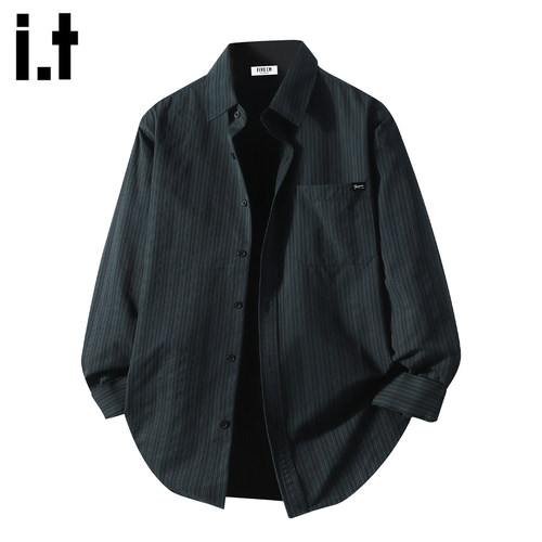 it :5cm/FIVECM潮流条纹翻领长袖衬衫男款2025春秋季宽松外套衬衣