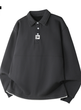 it :5cm/FIVECM灰色三粒扣翻领长袖卫衣男士2025秋冬宽松内搭上衣