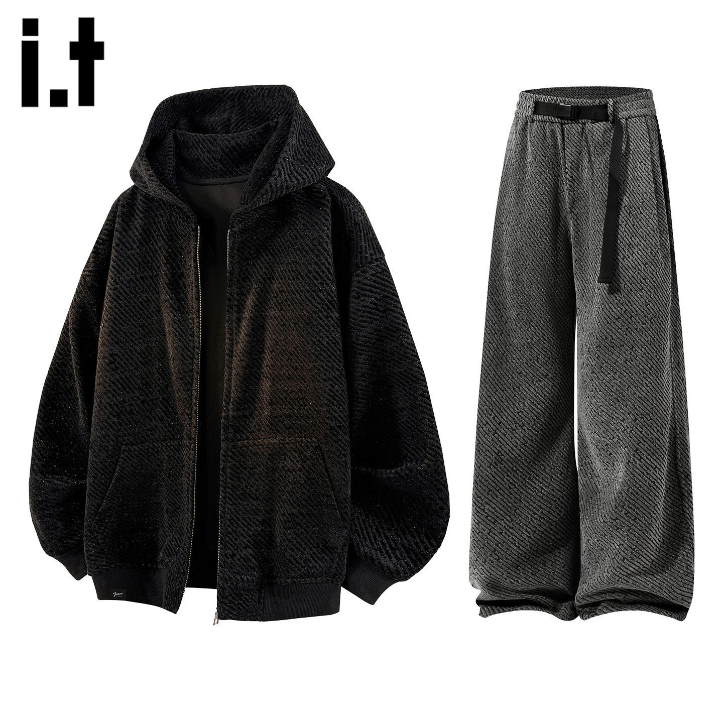 美式雪尼尔连帽套装男2025秋冬