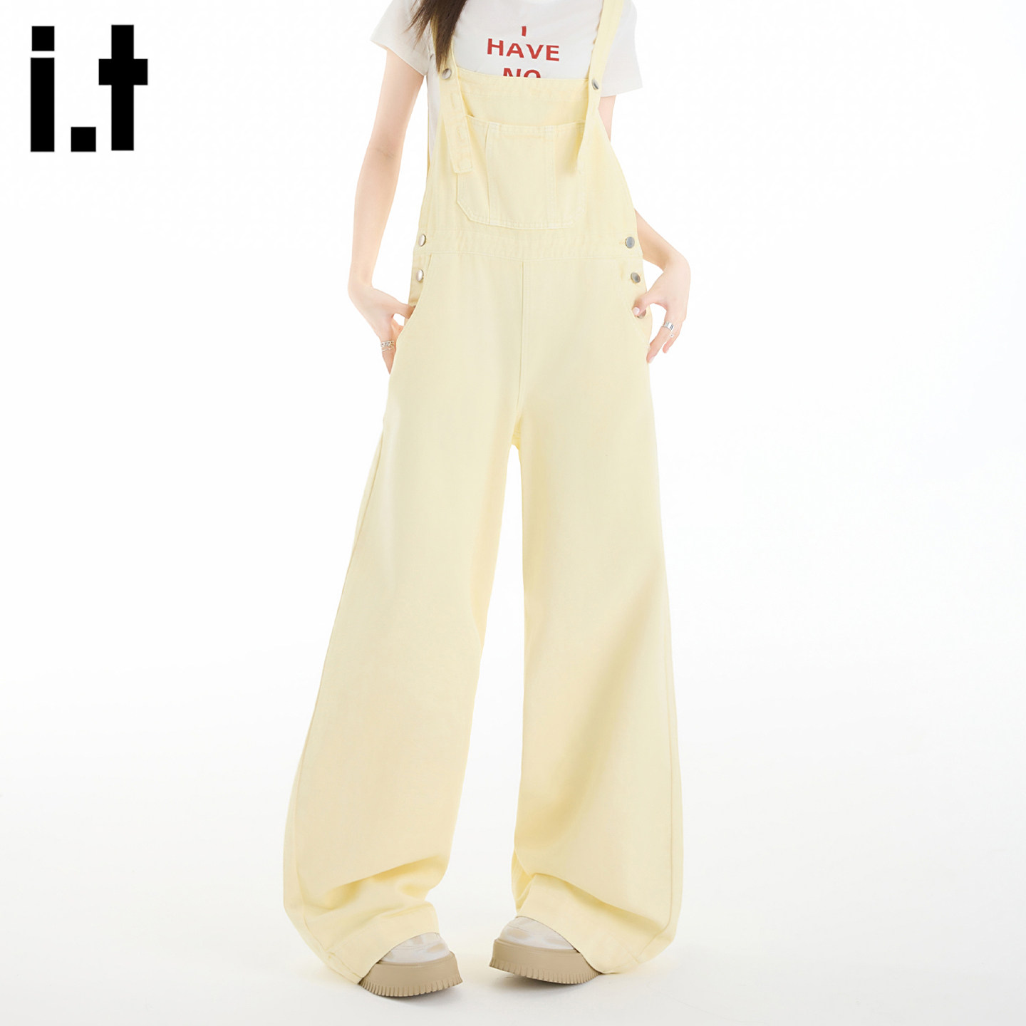 it FIVECM夏季阔腿背带裤子女高腰宽松显瘦韩版减龄连体牛仔长裤