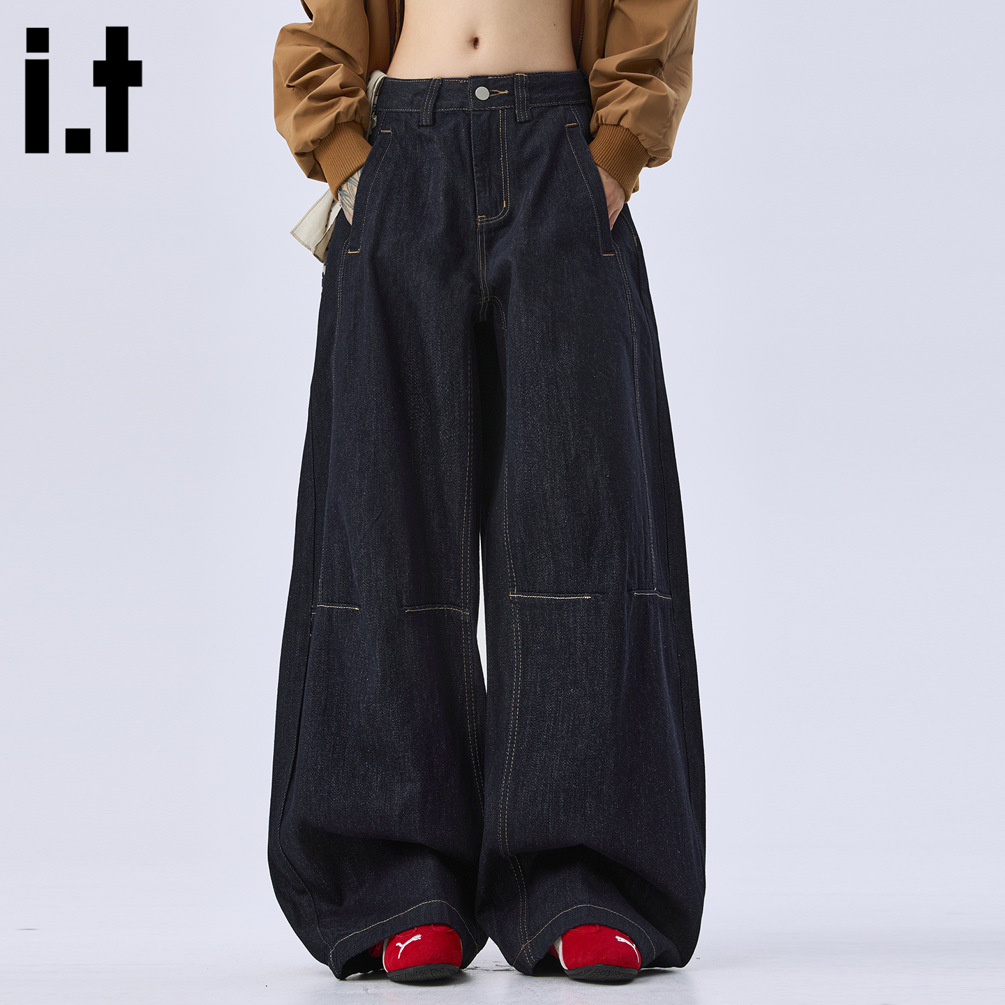 it :5cm/FIVECM原色弯刀牛仔裤女2025新款秋季美式直筒宽松阔腿裤