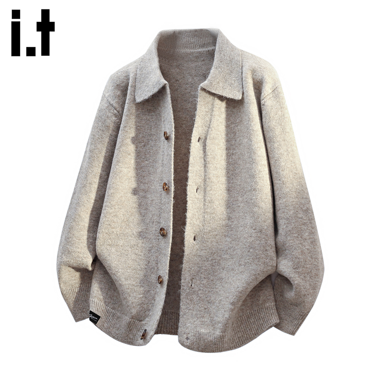 it5cm开衫翻领毛衣男士