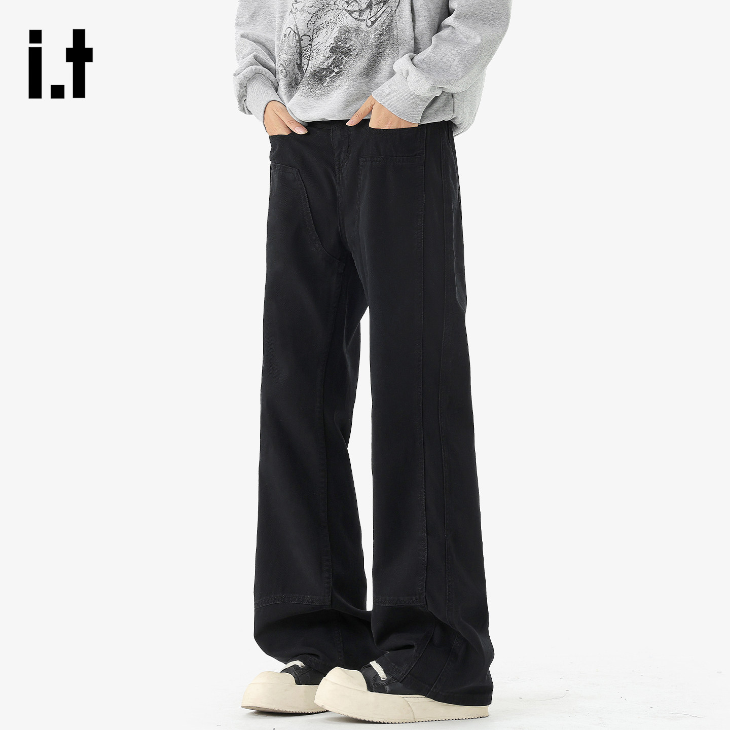 it :5cm/FIVECM春季美式复古做旧水洗牛仔裤男直筒高街潮流阔腿裤