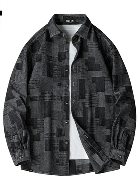 it :5cm/FIVECM官方正品黑色格子长袖衬衫男士2025春秋季外套上衣