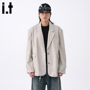 it :5cm/FIVECM西装皮衣男士2025新款秋季潮流宽松摇滚朋克外套