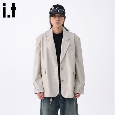 it FIVECM西装皮衣男士2025新款春秋潮流宽松摇滚朋克外套
