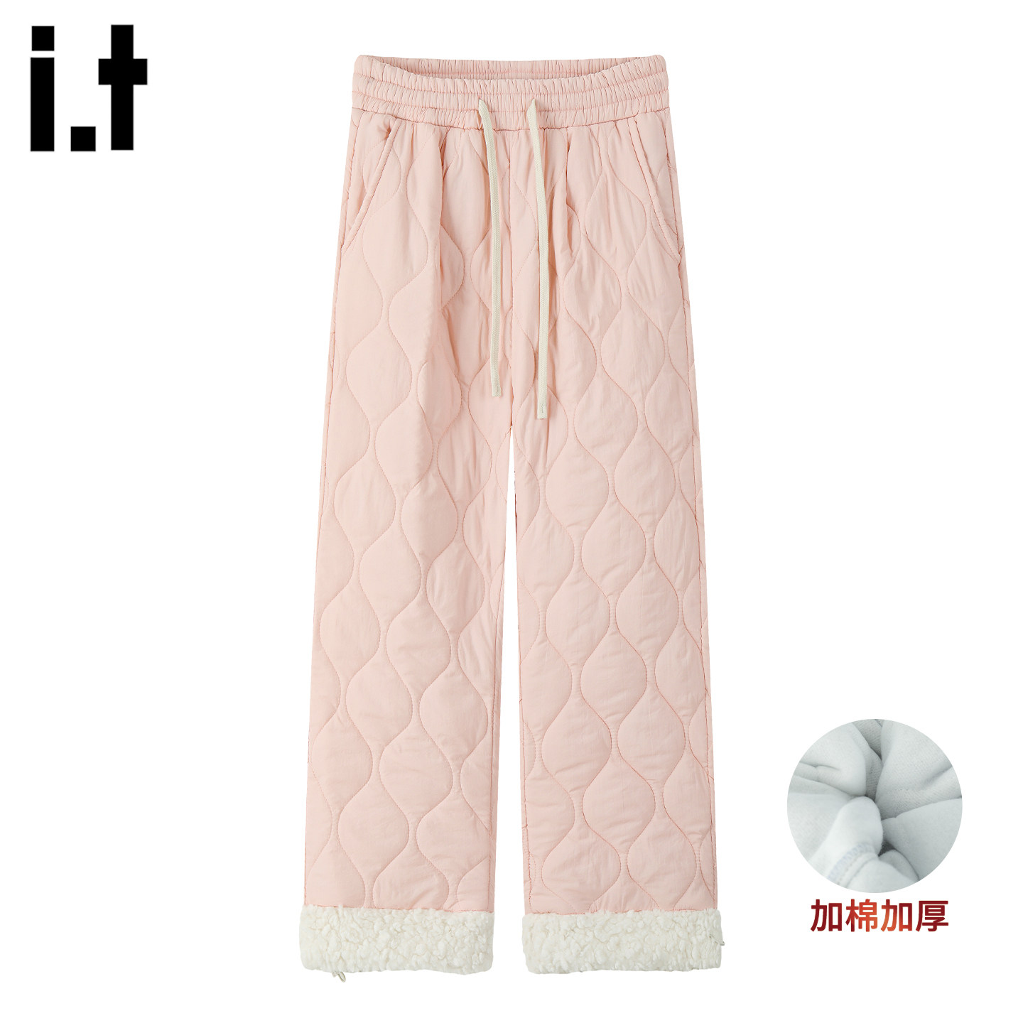 it :5cm/FIVECM粉色棉裤男女冬加绒加厚防风羊羔绒外穿直筒休闲裤,男装,棉裤,淘宝优惠券,粉丝福利购,淘宝优惠卷