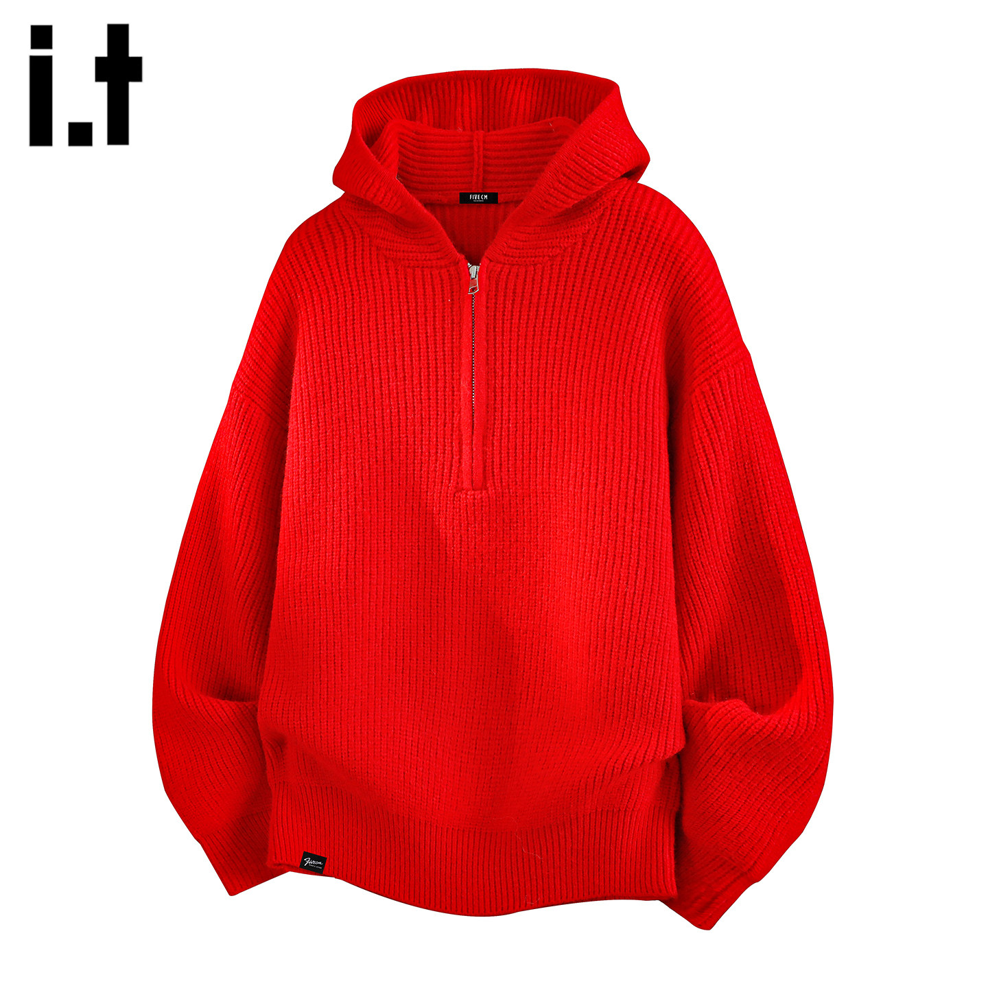 it :5cm/FIVECM老钱风连帽针织毛衣男冬季潮牌宽松百搭半拉链外套