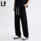 5cm 夏季 FIVECM黑色松紧腰抽绳休闲裤 直筒裤 男女2025新款 长裤