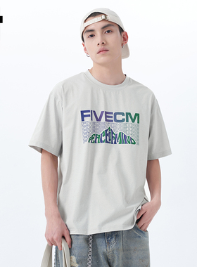 it :5cm/FIVECM浅绿色字母印花短袖圆领t恤男士2025夏季宽松上衣