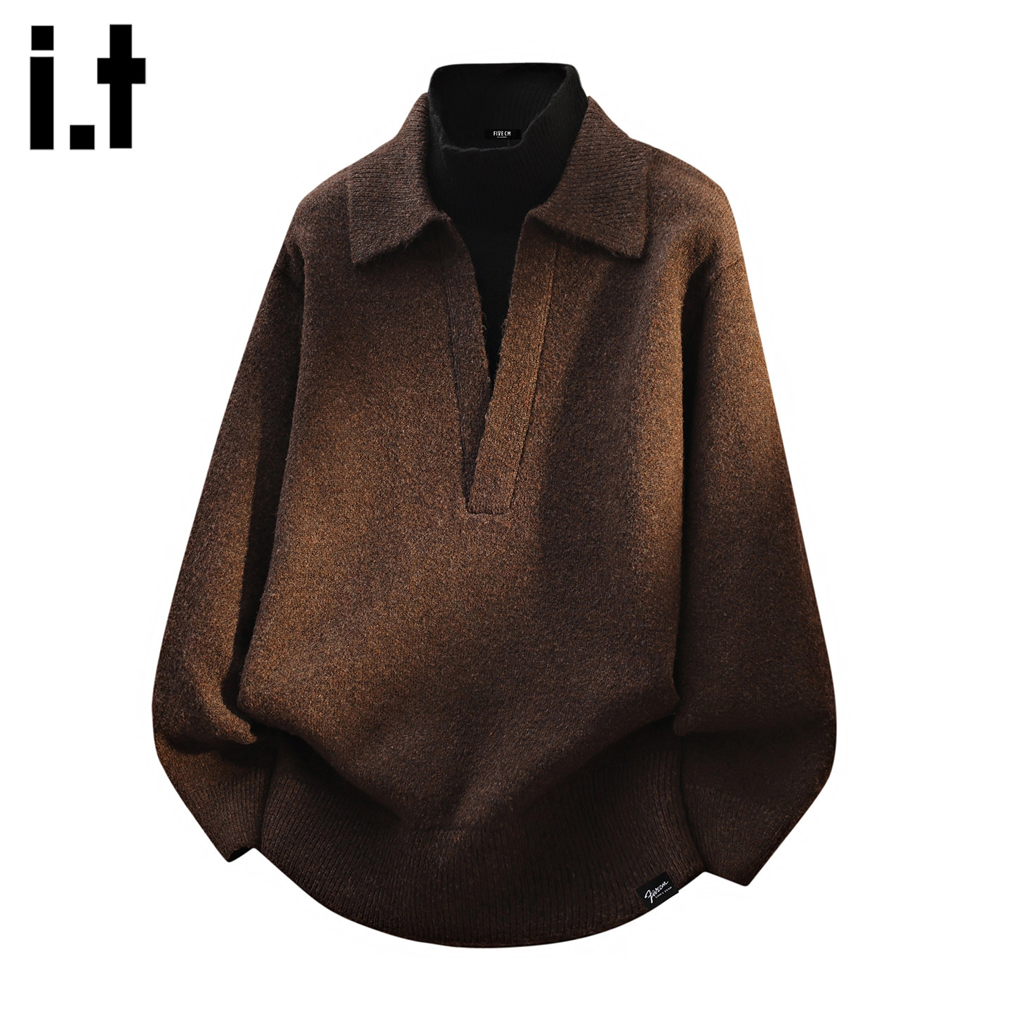 it :5cm/FIVECM高级感老钱风半高领针织衫男士春季假两件廓形毛衣