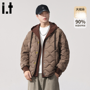 it :5cm/FIVECM轻量化连帽假两件羽绒服男款2025冬季保暖鸭绒外套