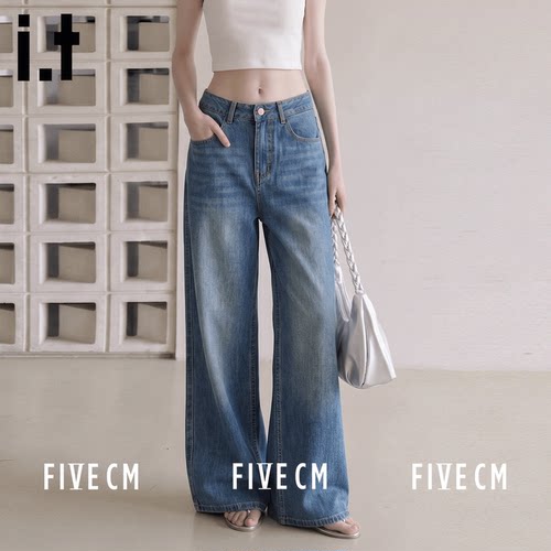 itFIVECM韩系水洗阔腿牛仔裤女