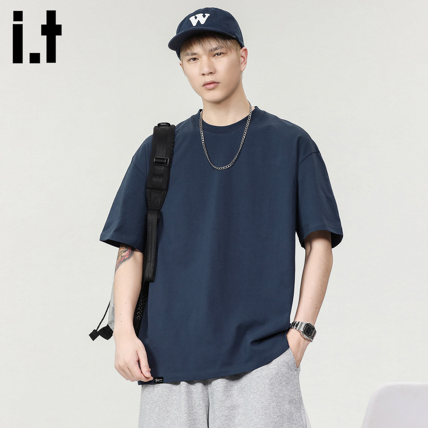 it :5cm/FIVECM美式纯棉宽松廓形休闲上衣男夏季纯色重磅短袖T恤