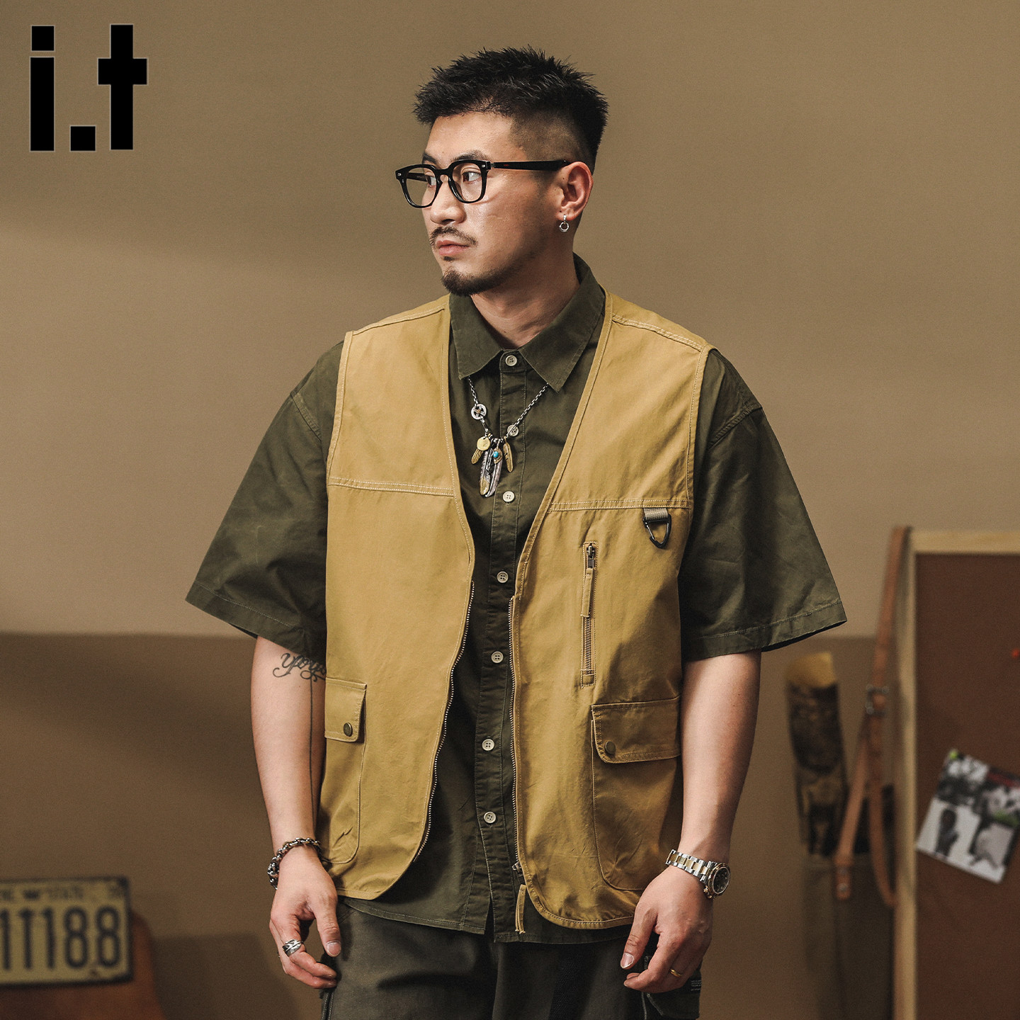 it :5cm/FIVECM春季日系工装马甲男士多口袋无袖背心外套坎肩马夹