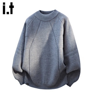 it :5cm/FIVECM灰色圆领毛衣男款2025新款秋冬季休闲宽松针织上衣