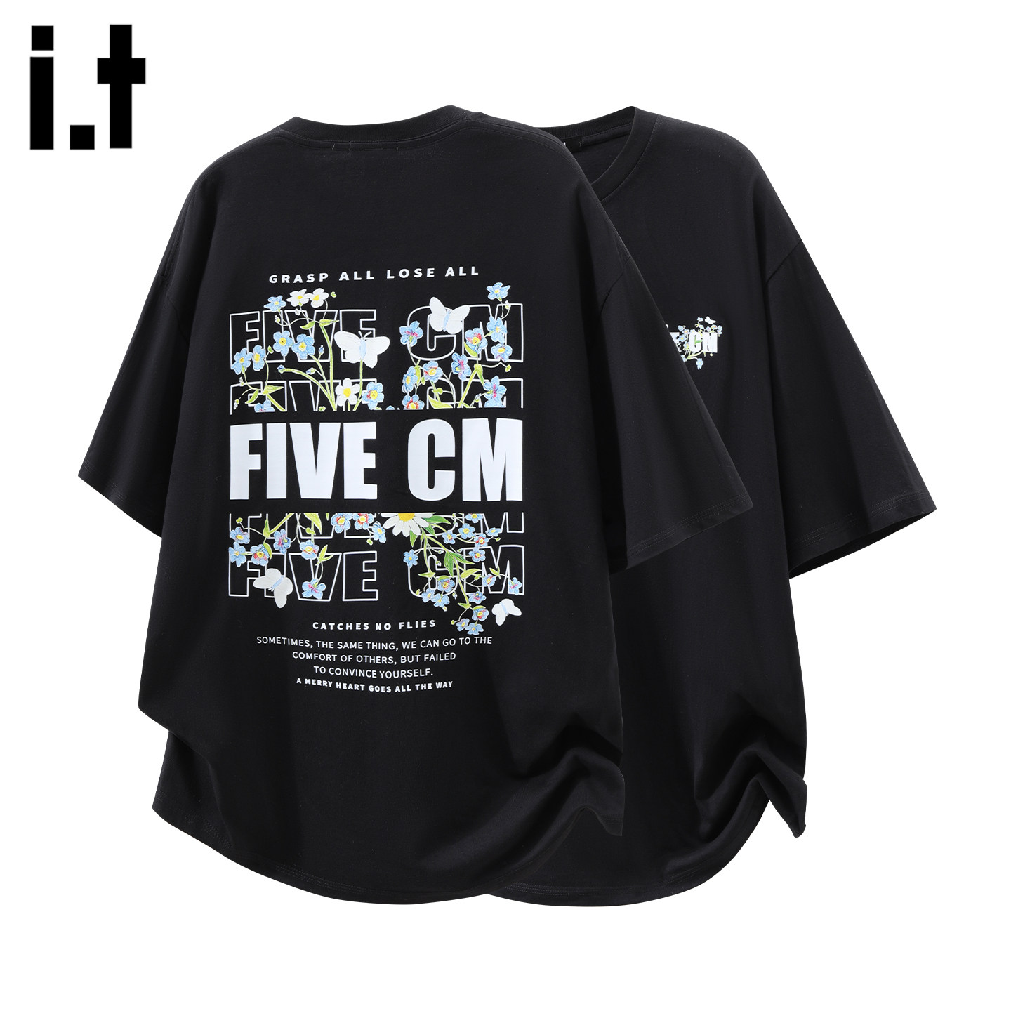 it FIVECM夏季美式风短袖T恤男女字母印花宽松潮牌高级感纯棉上衣