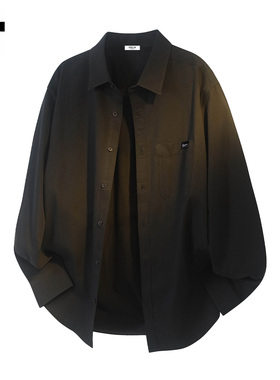 it :5cm/FIVECM痞帅黑色休闲翻领衬衫男女2025春秋季宽松衬衣上衣