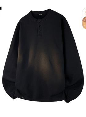 it :5cm/FIVECM黑色华夫格加绒卫衣男士2025新款秋冬宽松加厚上衣