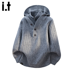 it :5cm/FIVECM小众设计假两件连帽高领高级感重磅外套竖条纹毛衣