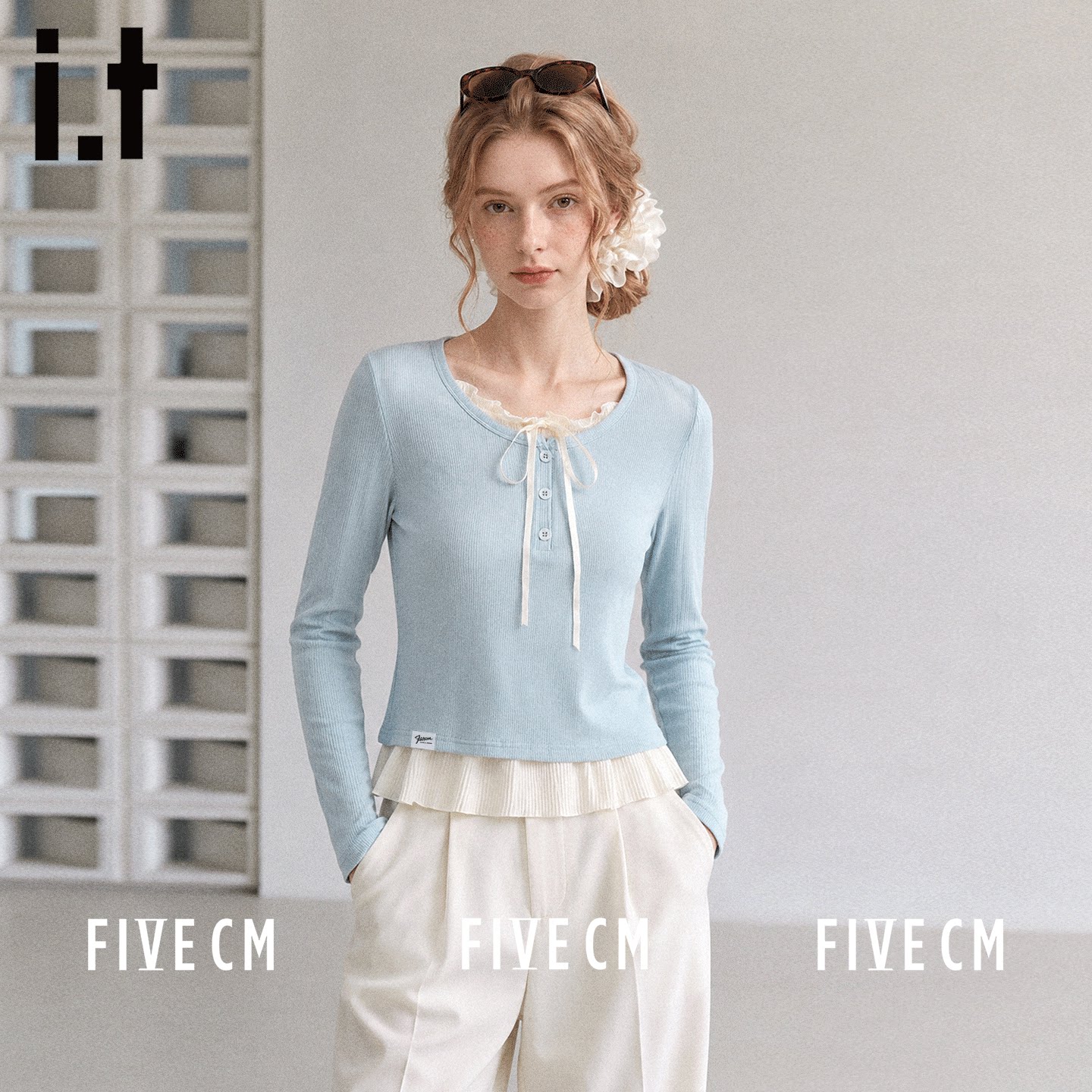 itFIVECM秋季韩系绑带长袖T恤女