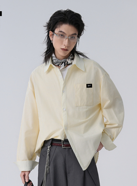 it :5cm/FIVECM黄色条纹翻领长袖衬衫男款2025新款秋宽松时尚上衣