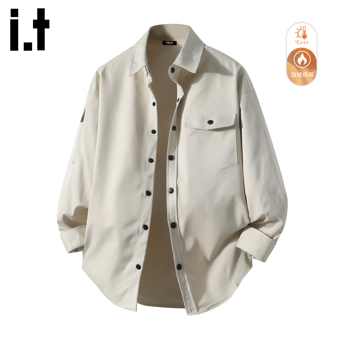 潮牌翻领加绒加厚衬衫男款