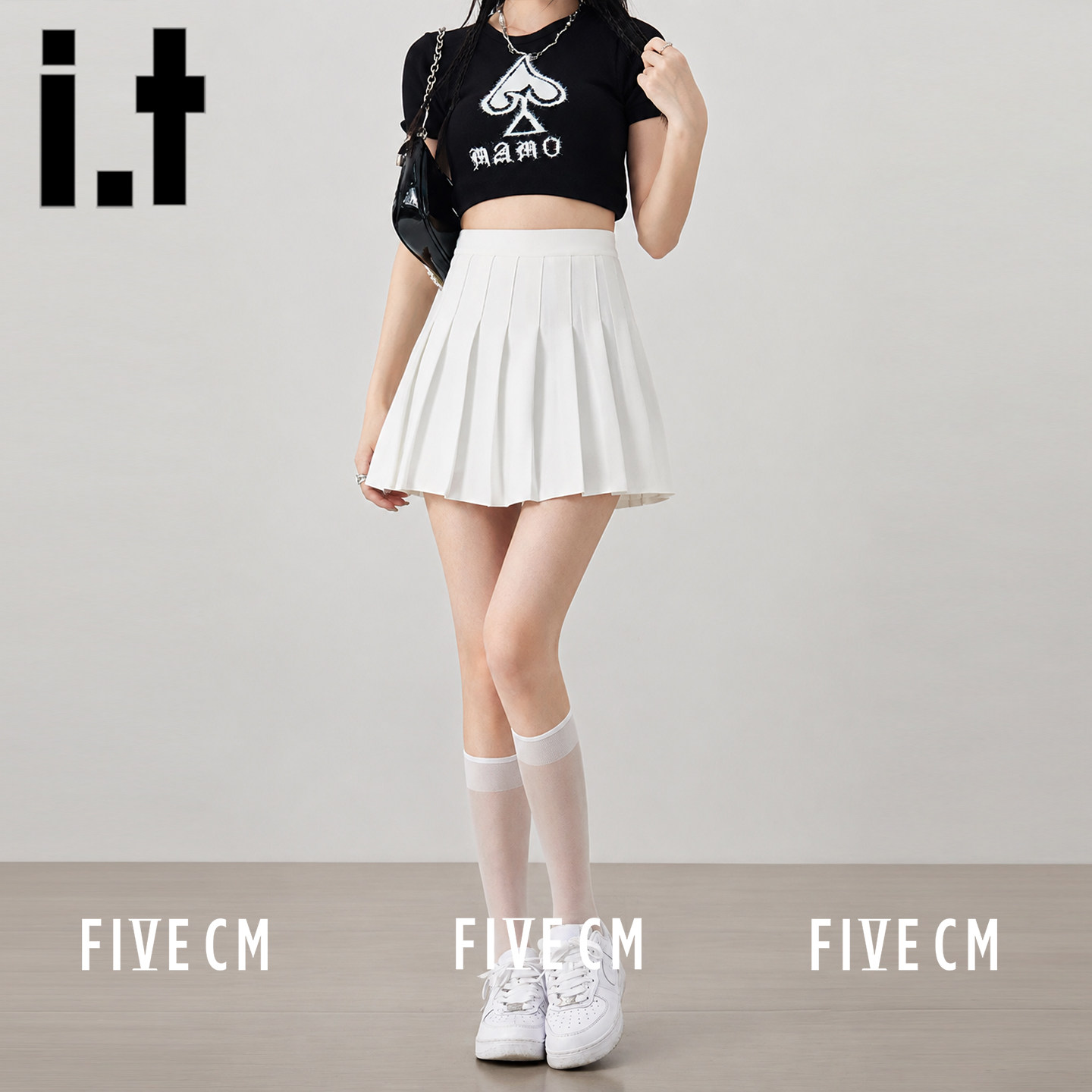 itFIVECM基础高腰百褶短裙女