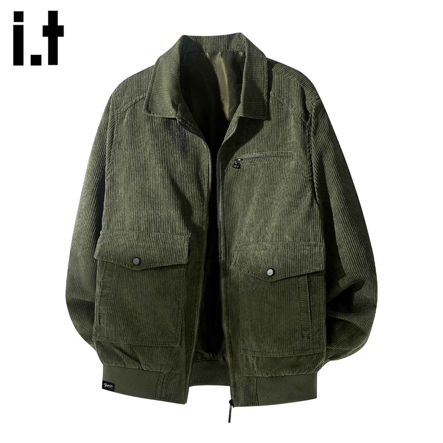 IT5cm绿色翻领尼龙夹克外套