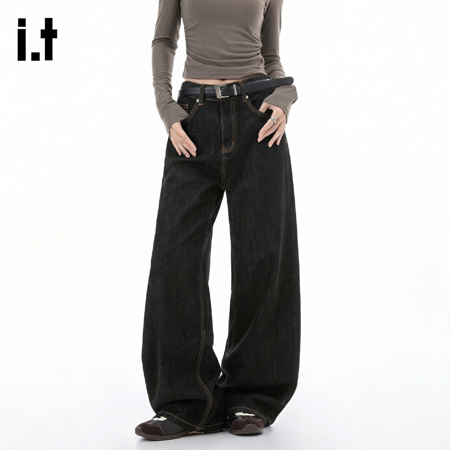 it :5cm/FIVECM黑色阔腿牛仔裤春季新款宽松显瘦复古松弛感直筒裤,女装/女士精品,牛仔裤,淘宝优惠券,粉丝福利购,淘宝优惠卷