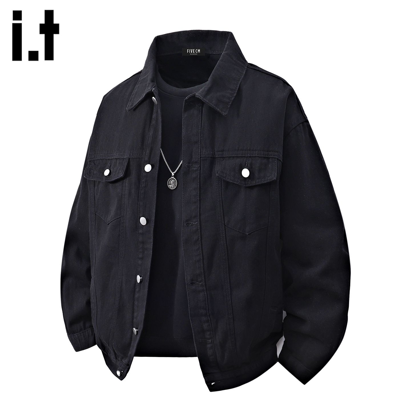 黑色翻领牛仔外套男士2025新款
