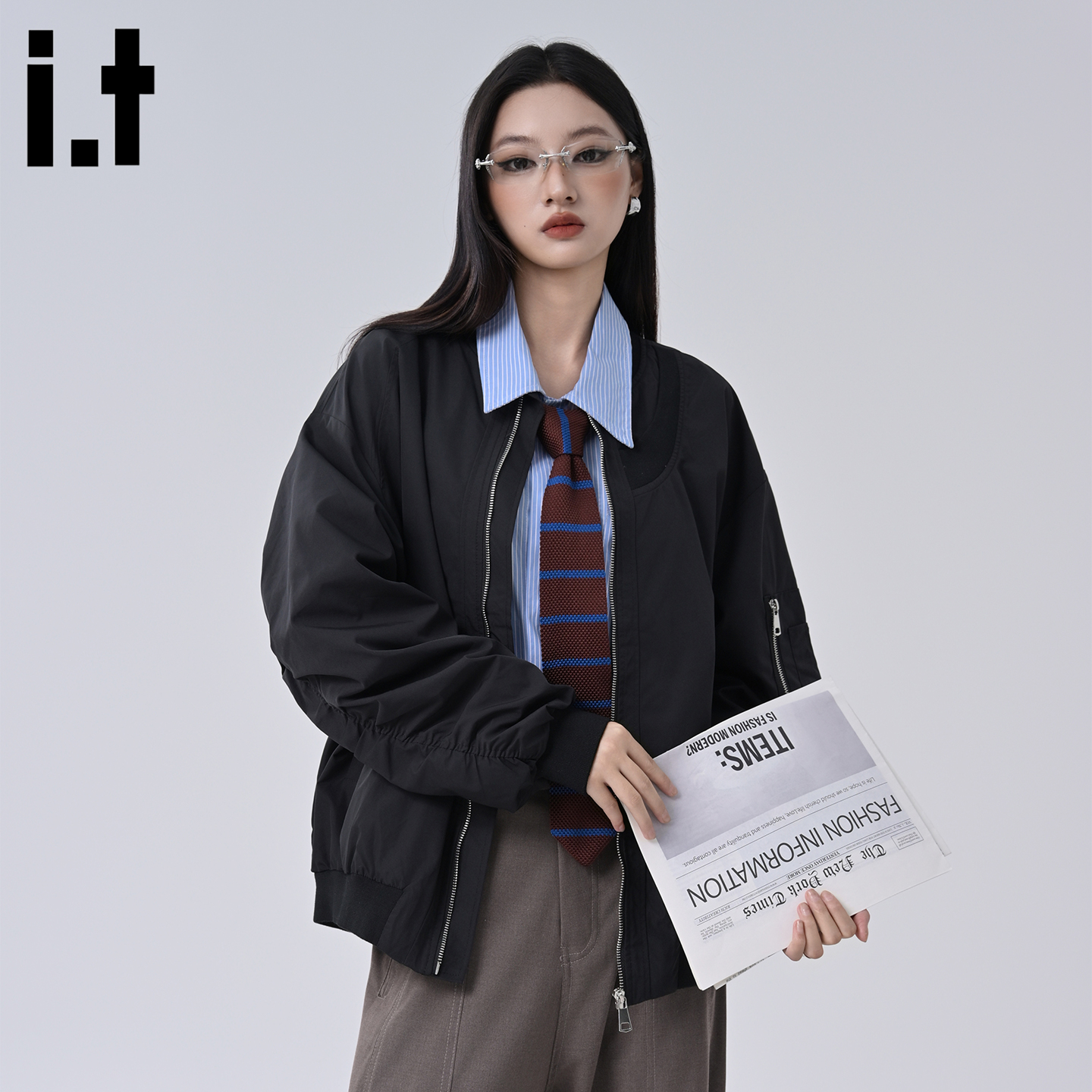 FIVEcm黑色猎装棒球服外套