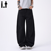 5cm 裤 FIVECM黑色弯刀裤 宽松阔腿裤 男女2025夏秋褶皱工装 长裤