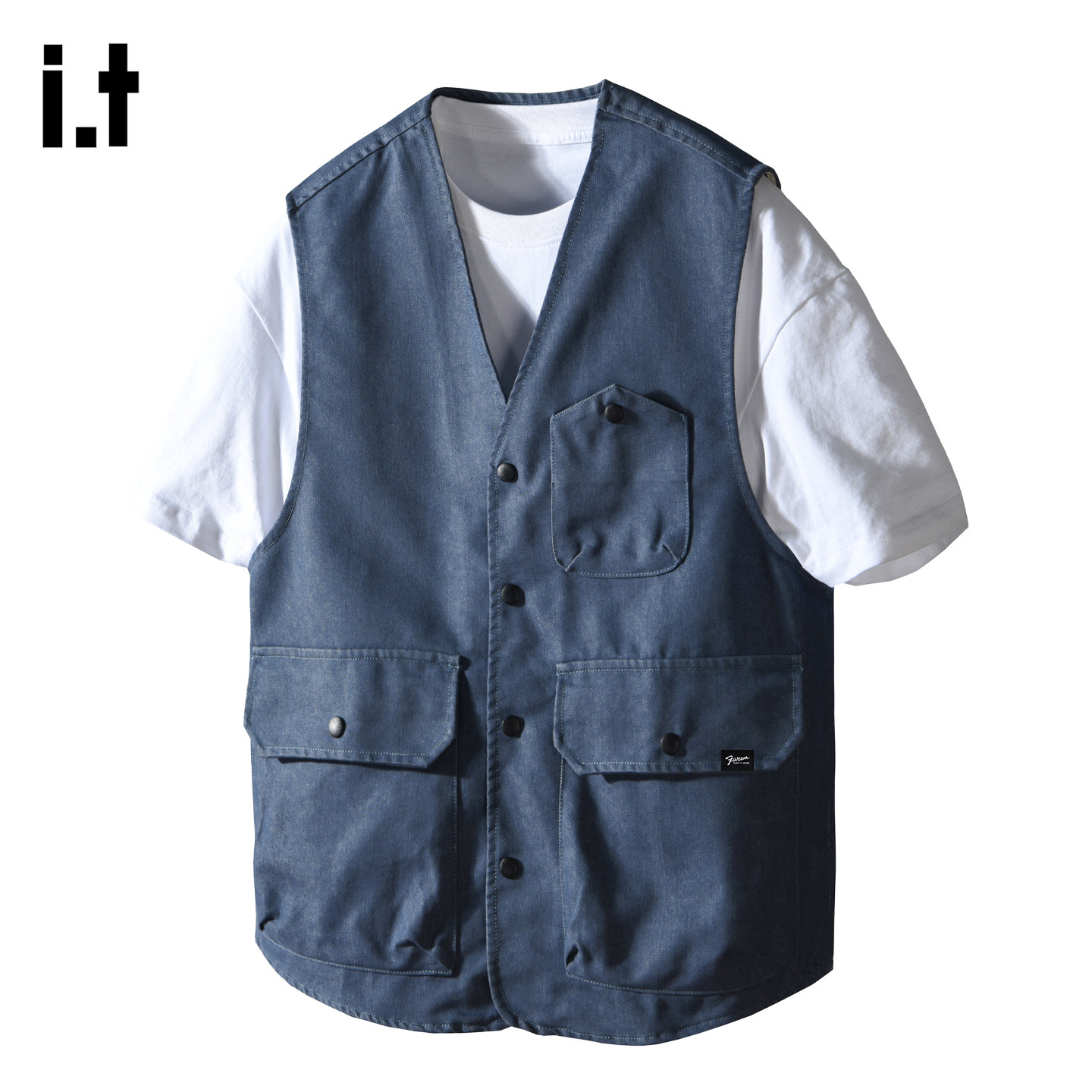 it :5cm/FIVECM美式复古重磅牛仔马甲男2026春季宽松户外背心外套