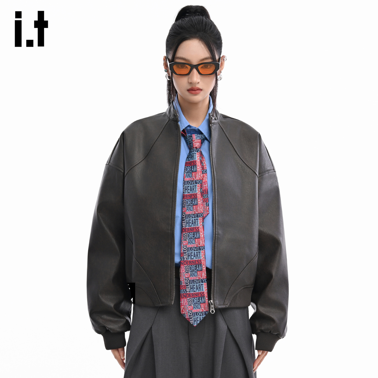 it立领短款皮衣外套男女秋冬